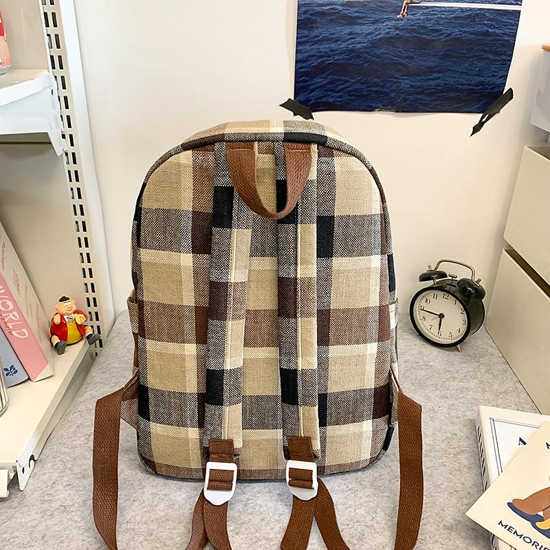 Women Plaid Backpack Campus Student Schoolbag Travel Backpack