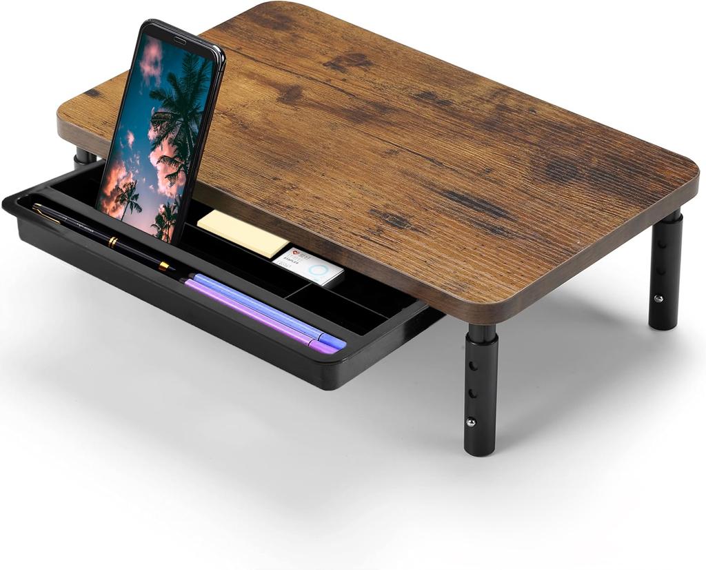 Hajnan Rustic Laptop Monitor Stand With Shelf + Drawer