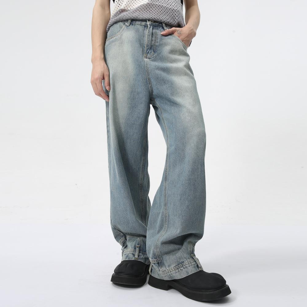 Men's Summer New Product, Niche Inverted Design, Feeling Ruffled and Handsome, Straight Leg Loose Fitting Jeans