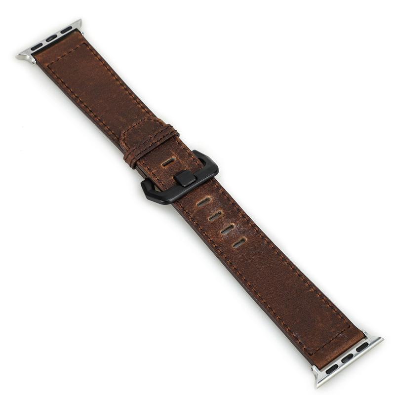 Retro Crazy Horse Genuine Leather Apple Watch Band Small Red Brown