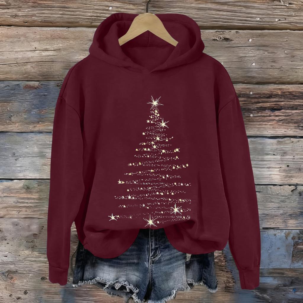 Ladies' Christmas Printed Casual Long Sleeved Round Neck Sports Hoodie Top