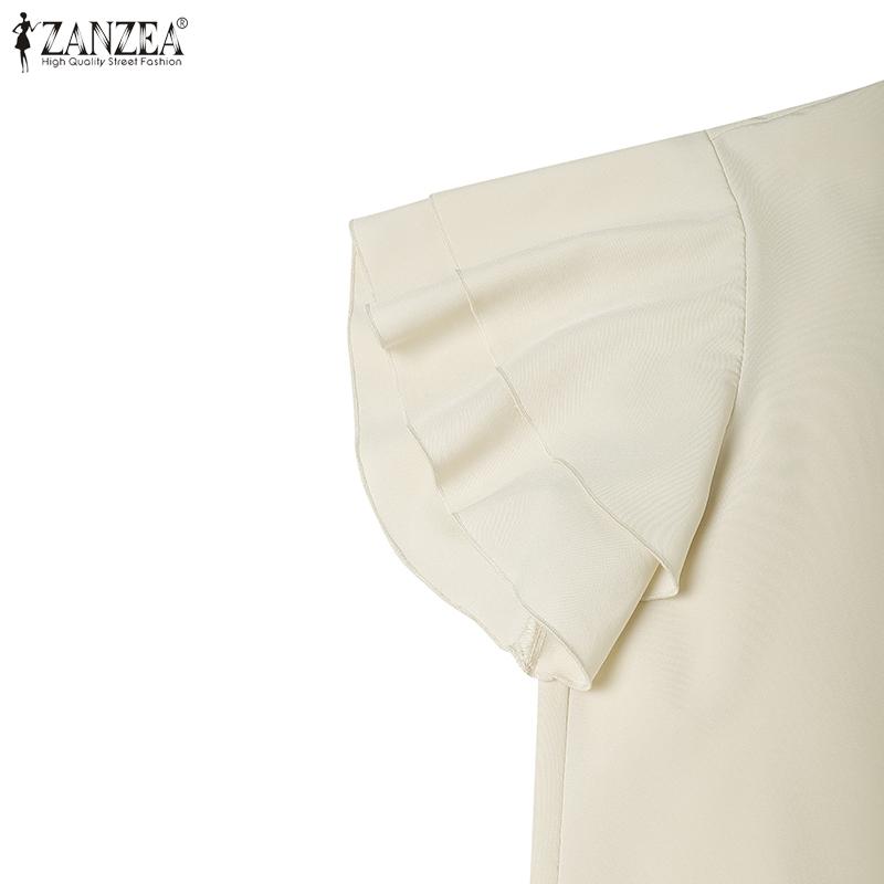 ZANZEA Women Summer V-Neck Ruffles Short Sleeve Casual Blouse