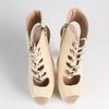 Stivali da Ballo con Tacchi Super Alti da 20 cm per Donna Beige Allacciati Punta Aperta Piattaforma Scarpe da Festa