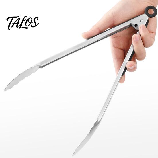 Talos Kitchen Tongs with Anti-Slip Handle And Silicone Scalloped Edges, Stainless Steel Locking Food Clips for Grilling BBQ Salad, Dishwasher