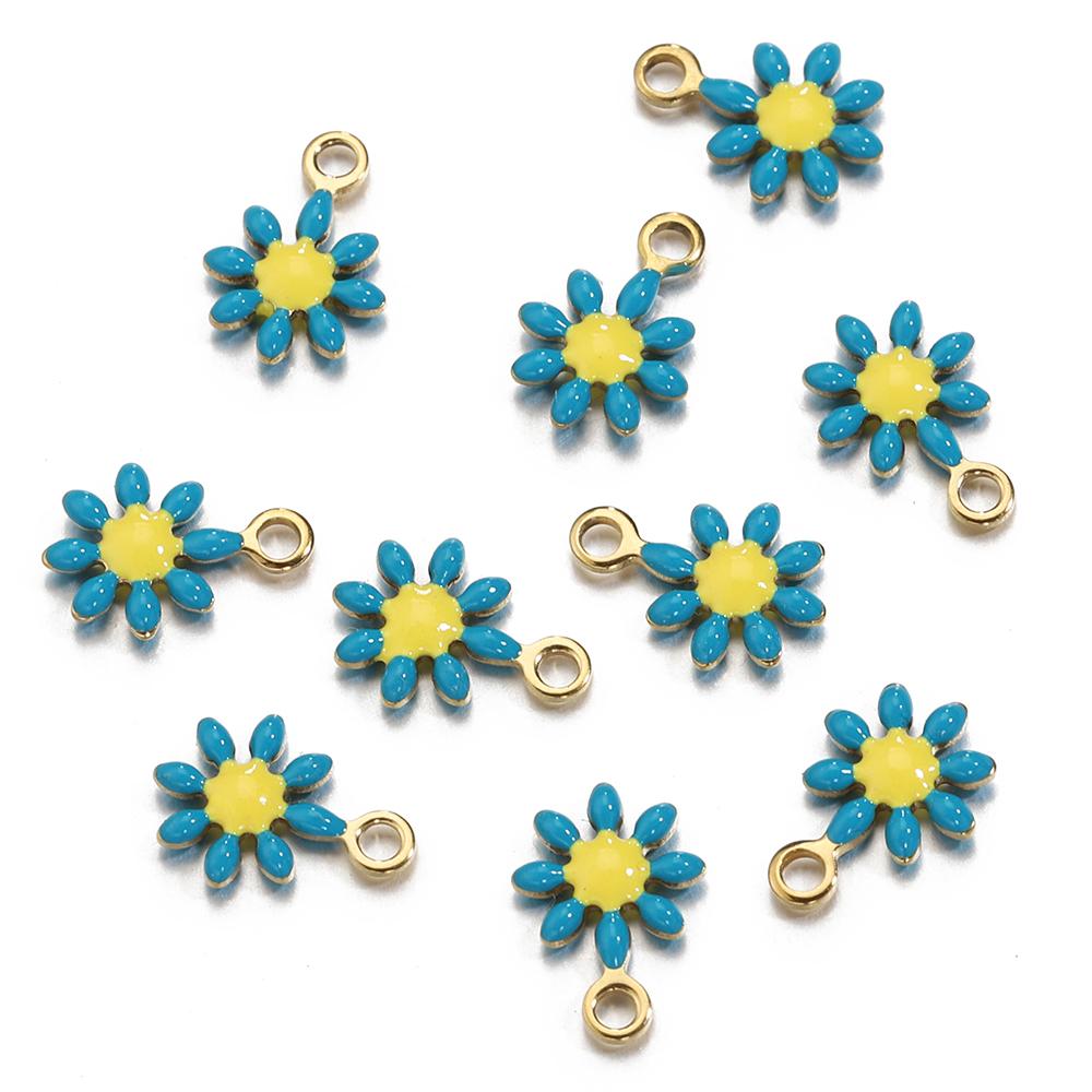 20pcs Enamel Daisy Flower Charms Stainless Steel Pendants Gold Color Beads for Bracelets Necklace Jewelry Making DIY No Fade