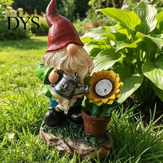Pastoral Style Yard Decor Solar Sunflower Gnome Garden Statue with LED Lights, Waterproof Resin Figurine Cute for Outdoor Patio Lawn And Indoor