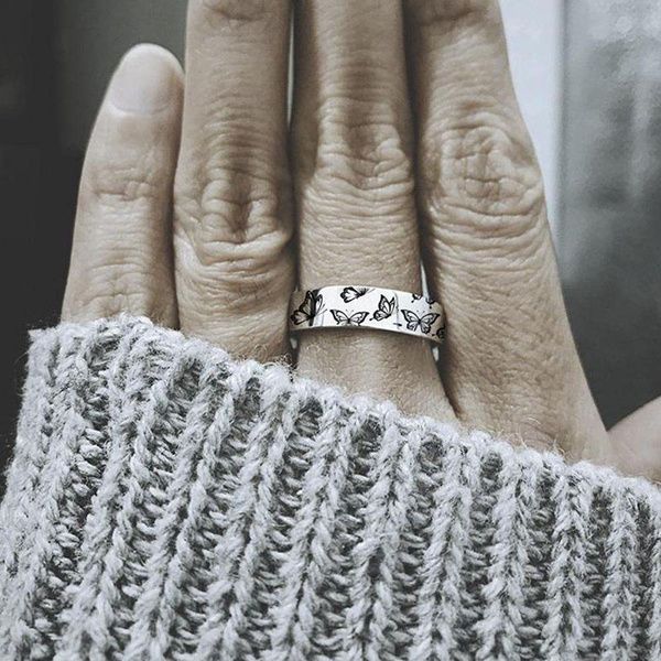 European and American INS Style Silver Carved Butterfly Ring Soul Shine Trendy Female Student Finger Ring Inspirational Ring