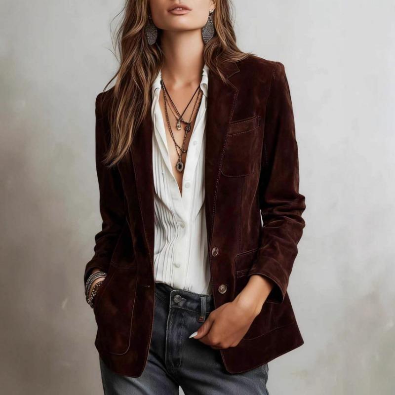 Women S Retro Suede Single Breasted Long Sleeve Jacket