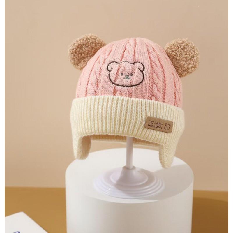 Knitted Baby Hat With Embroidered Bear Ears Warm Winter Beanie Toddlers Unisex Infant Cap