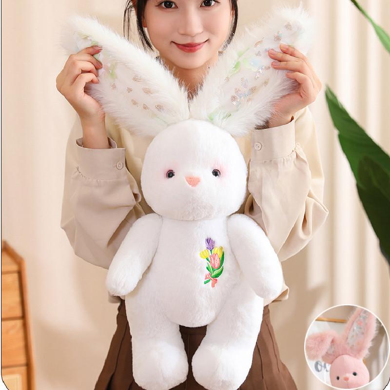 Adorable 60cm Grey Pink And White Rabbit Plush Toy Pillow For Girls Cozy Bedtime Companion