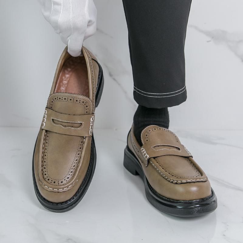 

Мужские лоферы черные на платформе лифте кожаные туфли толстая подошва формальные деловые свадебные туфли для выпускного вечера большого размера EU:46 коричневый