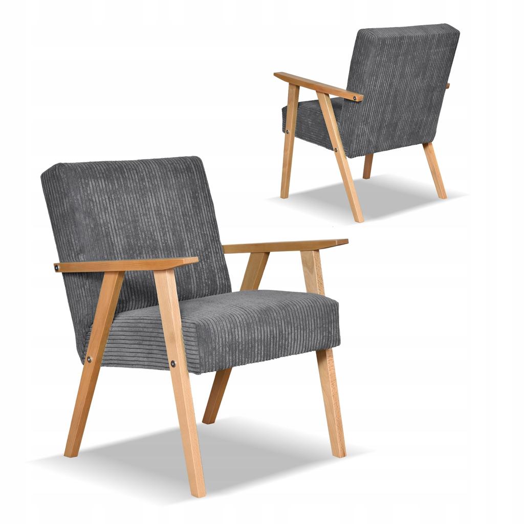 Fotel PRL zestaw retro vintage SOLER Family Meble grafitowy sztruks Anafi