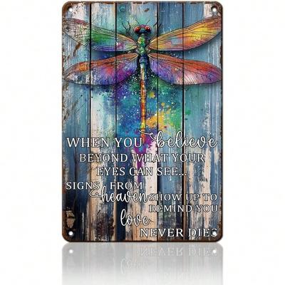 Metal Wall Art Decor, Funny Dragonfly Inspirational Poster for Home Bar, 8x12 Inch