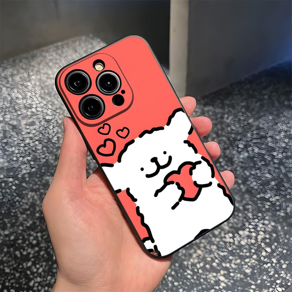 Korea Line Puppy Maltese Phone Case For 15 Pro Max Iphone 14 Pro Max 12 15 Plus 13 Pro 11 Xr X Xs 8 7 Plus Silicone Back Cover