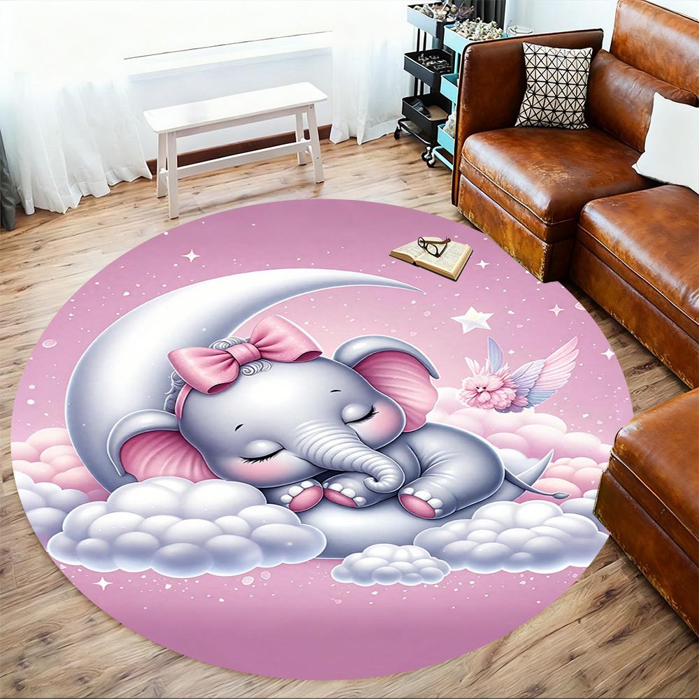 1PC Elephant Moon Clouds Round Chair mat Area Rug - Non-Slip, Floor Mat for Office, Bedroom, home decor Christmas Gift c0528022