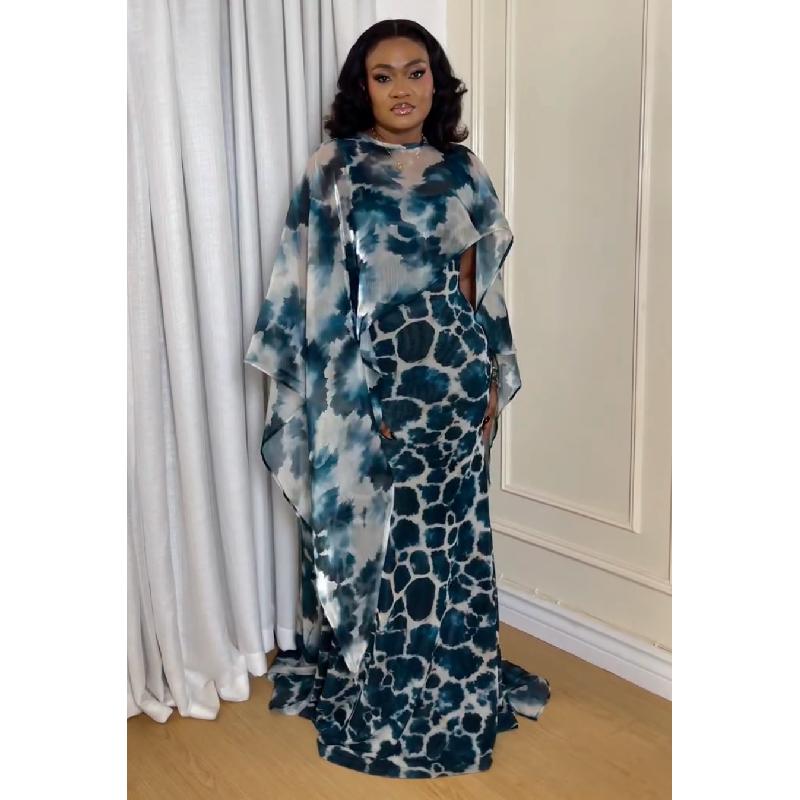 Women's 2026 Summer New Fashion Elegant Half-High Collar Printed Shawl Strap Slim Dress Set