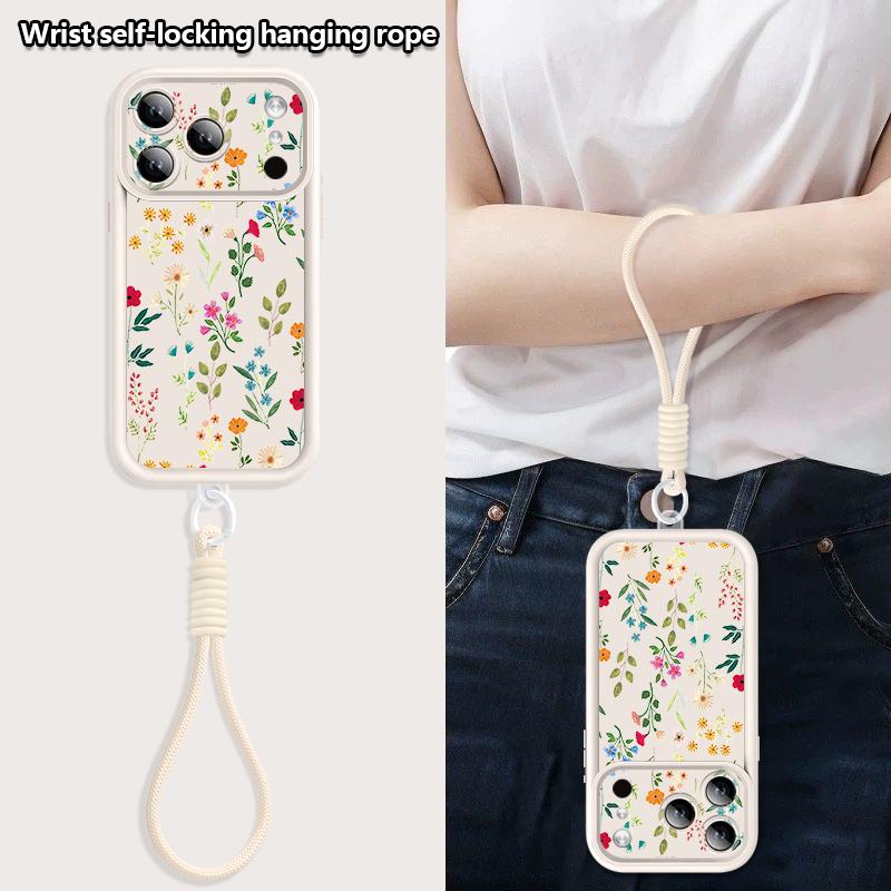 Wrist Strap Lanyard Phone Case For iPhone 17 Pro Max Air 16E 16 14 15 Pro 12 13 Pro Max 11 Colourful Plant Pattern TPU Cover