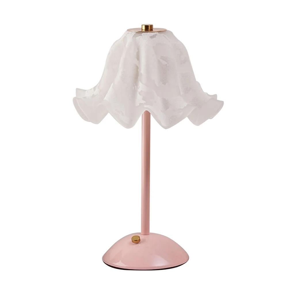 Romantic Bedside Flower Table Lamp Touch Control Cream Style Pastoral Country Light USB Rechargeable Metal Base Stepless Dimming