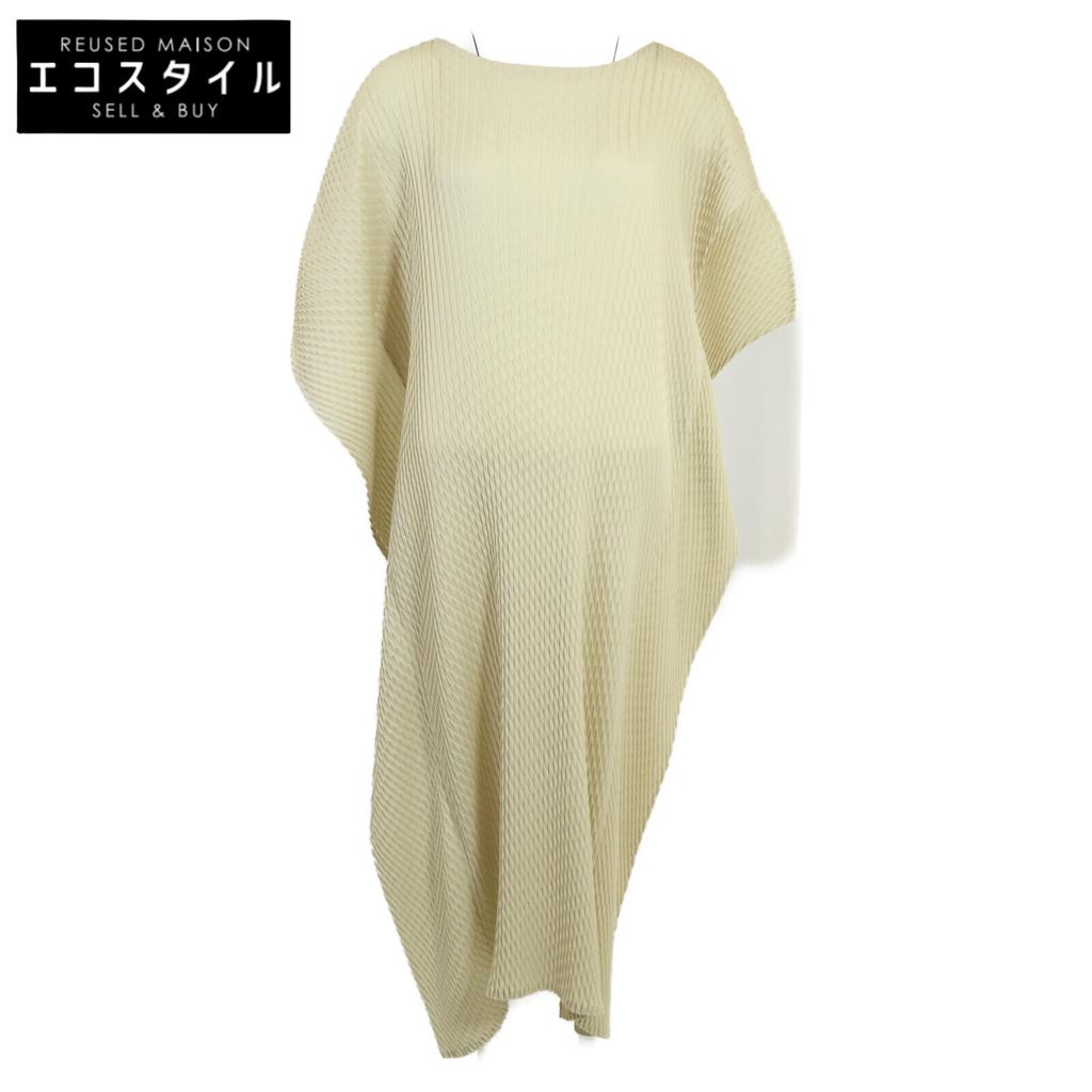 ISSEY MIYAKE [Good Condition] IM41FH676 SLEEK PLEATS Pleated Design dress 2 beigeUsed
