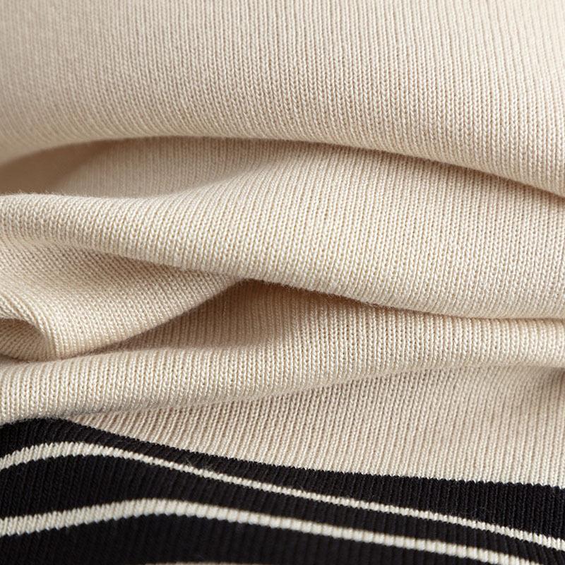 GMXIA Módní set: Dámský pruhovaný patchworkový pletený svetr s kulatým výstřihem a volným střihem, dvoudílné kalhoty s vysokým pasem, rovnými nohavicemi a širokými nohavicemi