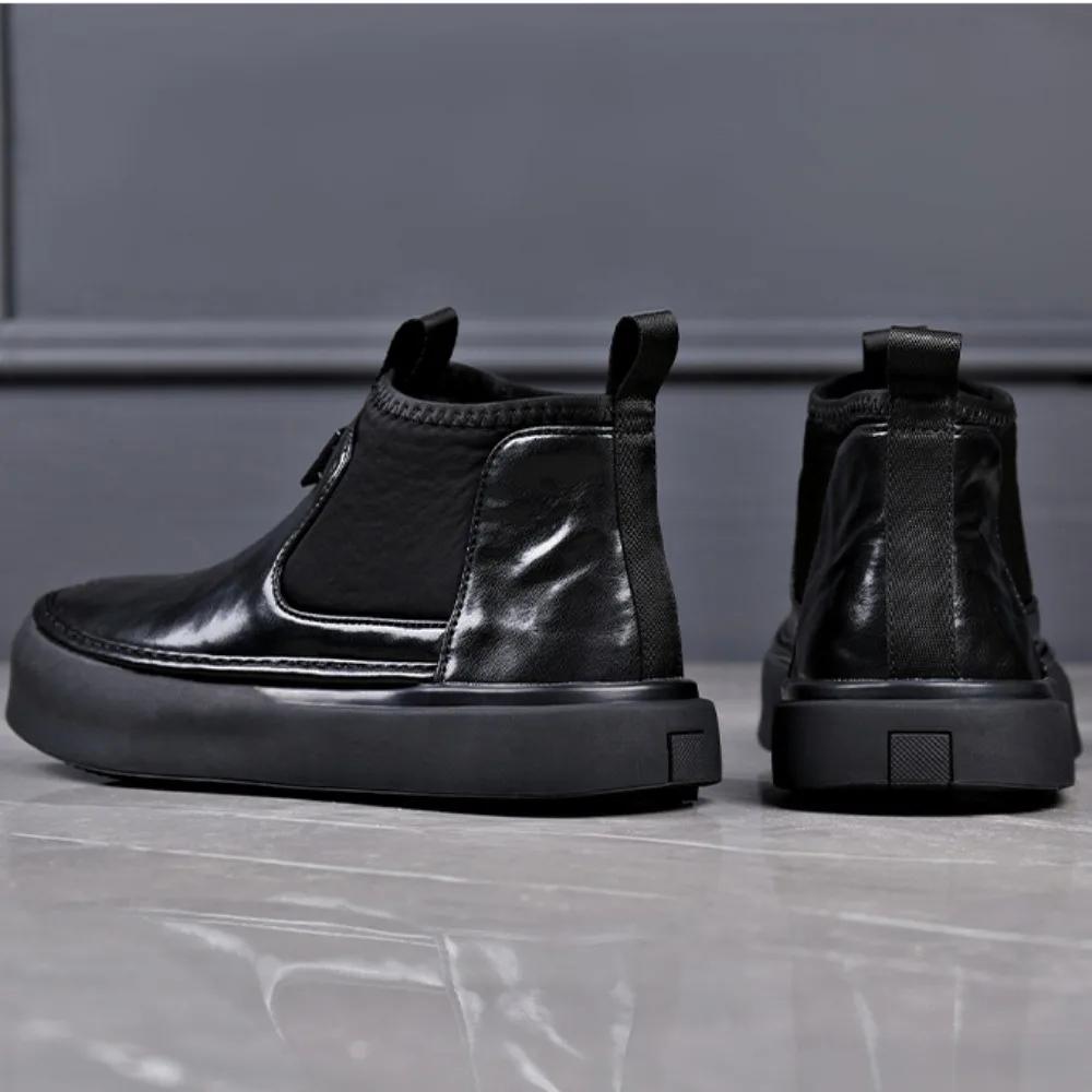 Men's Leather Boots 2025 New Dermis Chelsea Boots Soft Soled Work Boots High Top Shoes Fashion Man Shoes Botas De Trabajo Hombre