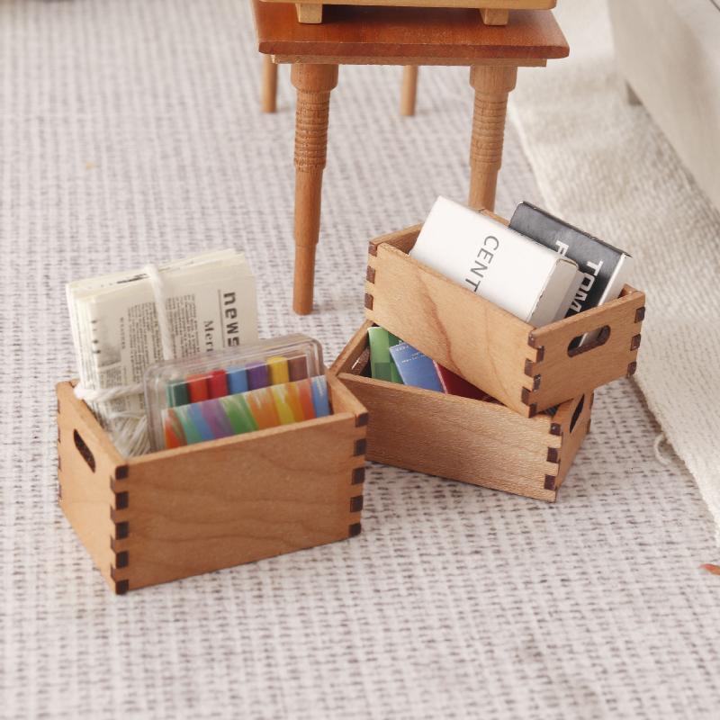 1/12 Dollhouse Mini Wooden Storage Basket Dollhouse Simulation Furniture Model Dolls House Micro Scene Decor Accessories