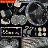 Car Accessories Set 27/4Piece Women Bling Universal Fit Polyester Steering Cover Shiny License Frame Phone Holder Coasters Tools