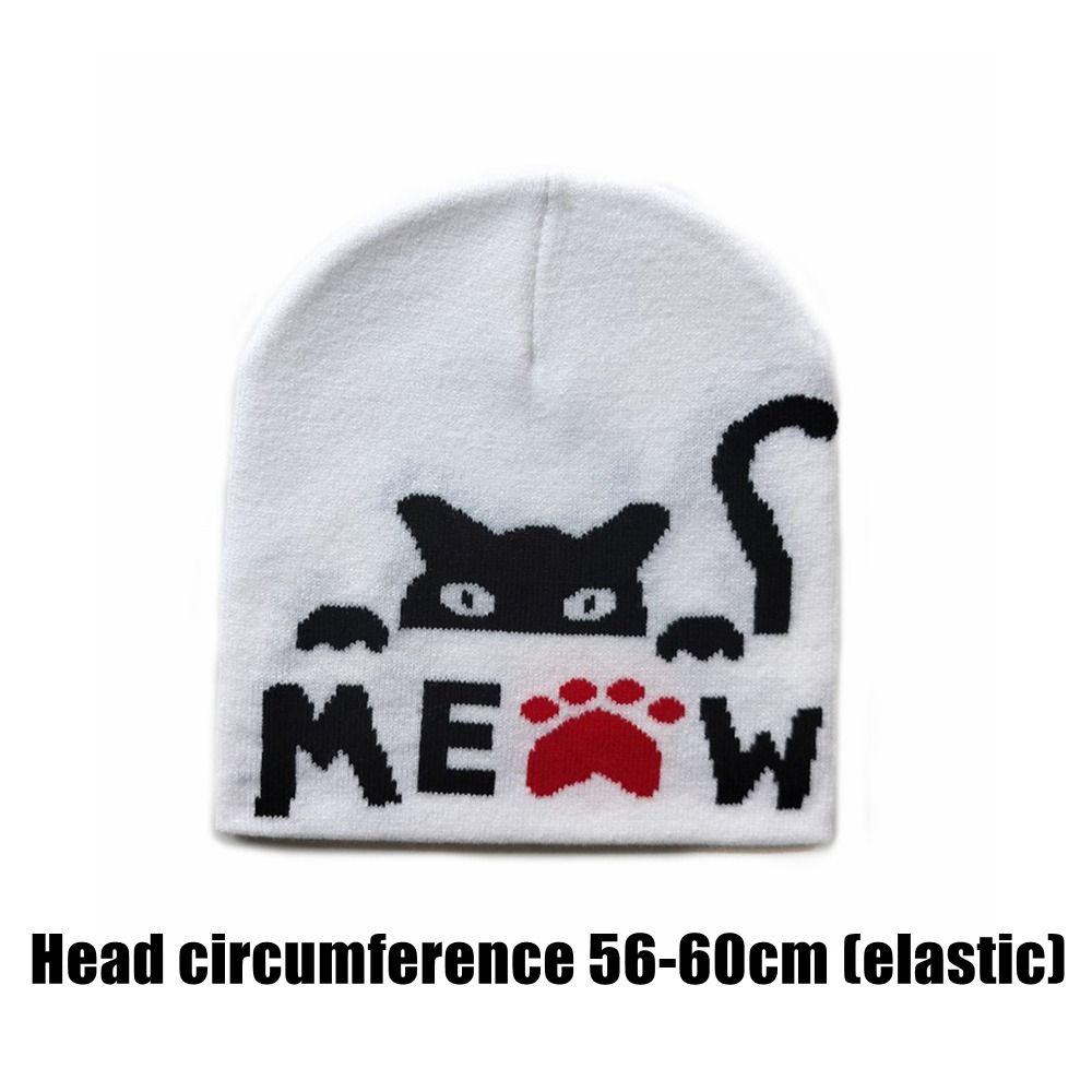 Keep Warm Knitting Cap Hat Cat Print Beanie Bonnet Fashion Wool Hat  Outdoor