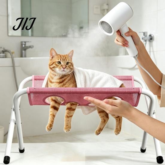 Dog Grooming Mesh Support Pet Hammock with Stand, Folding Cat Table, Adjustable Restraint for Bathing Washing Station Cats Dogs Nail Trimming