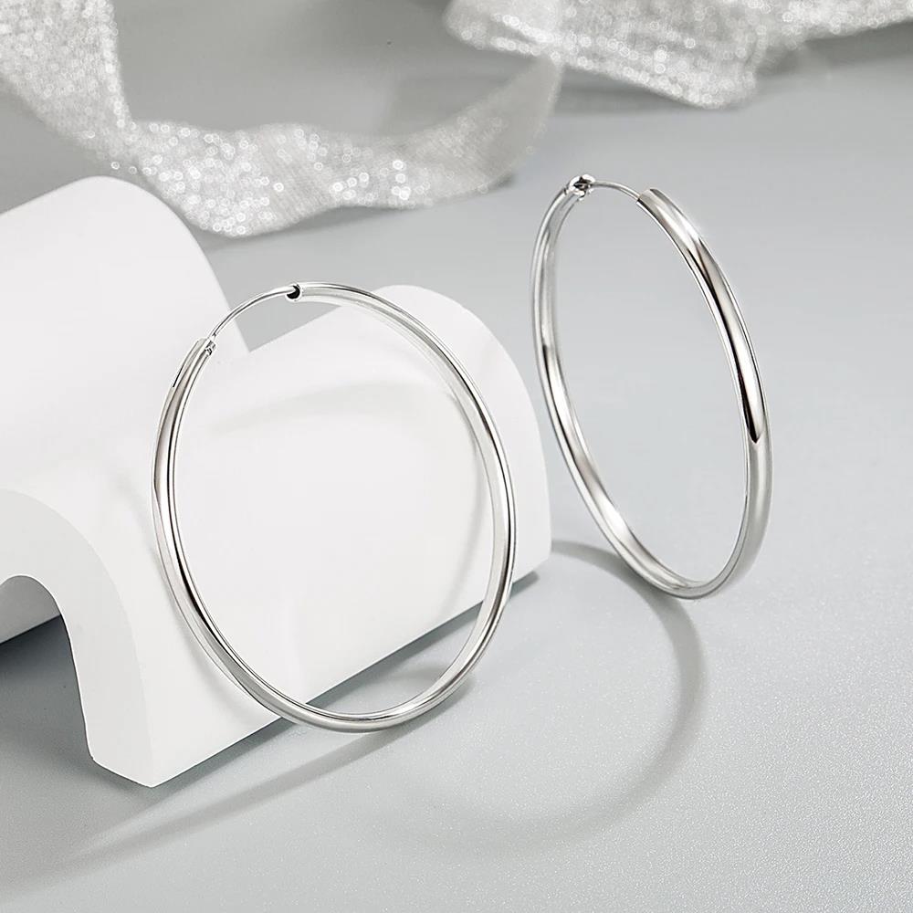 Genuine 925 Sterling Silver Women's New Jewelry Fashion Round Hoop Earrings