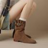 Fashion 2025 New Autumn Winter Cow Suede Women Boots Fashion Med Heel Round Toe Women Shoes Short Boots Western Boots