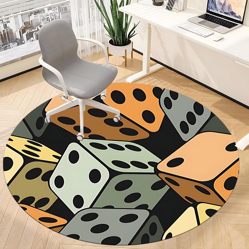 1pc Dice Pattern Office Round Area Rug,  Mat Suitable ForOffice, Under Office Chairs Bedroom Living Room Home Decor, Room Deco