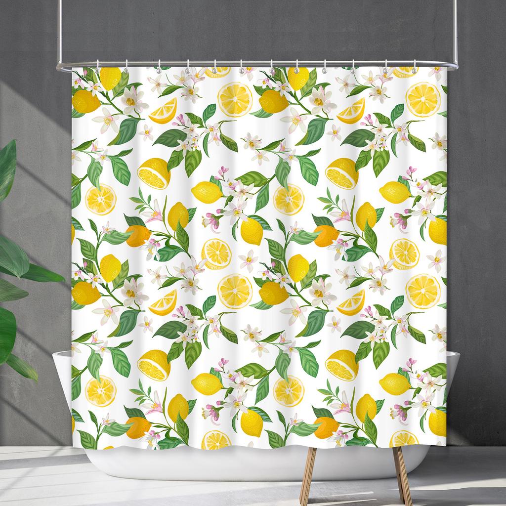 Bathroom Waterproof Curtain Digital Printing Plant Fruit Shower Curtain Free Punching Toilet Partition Curtain Shower Cloth