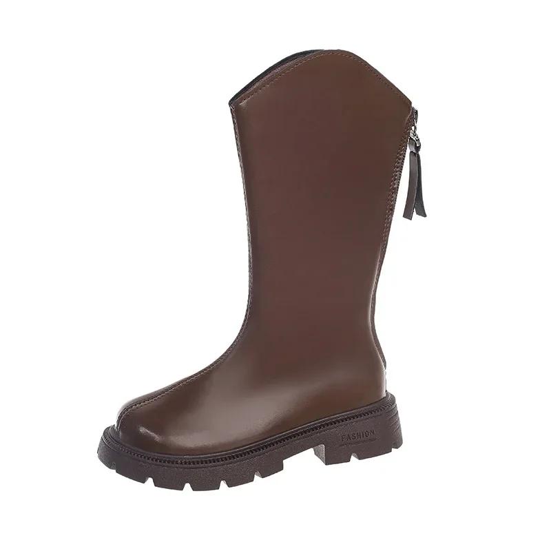 Botas de cano alto para meninas Outono/Inverno Coreanas Botas de Cavaleiro Botas de Princesa Peludas Quentes Botas de Cano Alto de Algodão Duplo