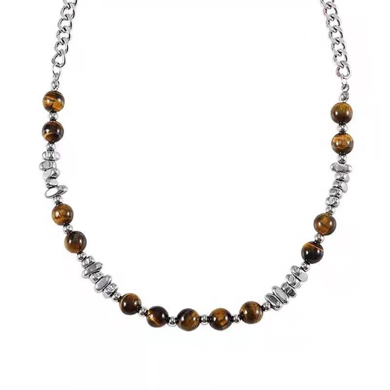 Nuovo stile cinese Pietra Occhio di Tigre Perline Cucitura Versatile Hip-hop Collana Clavicola Ciondolo per Uomo e Donna