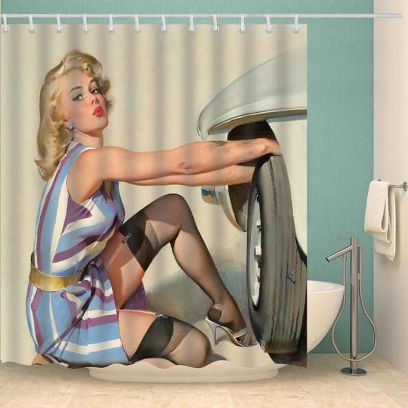 Mädchen Badezimmer Vorhang 3D Gedruckt Sexy Frau Duschvorhänge Mit 12 Haken Wasserdicht Polyester Duschvorhang Wasserdicht