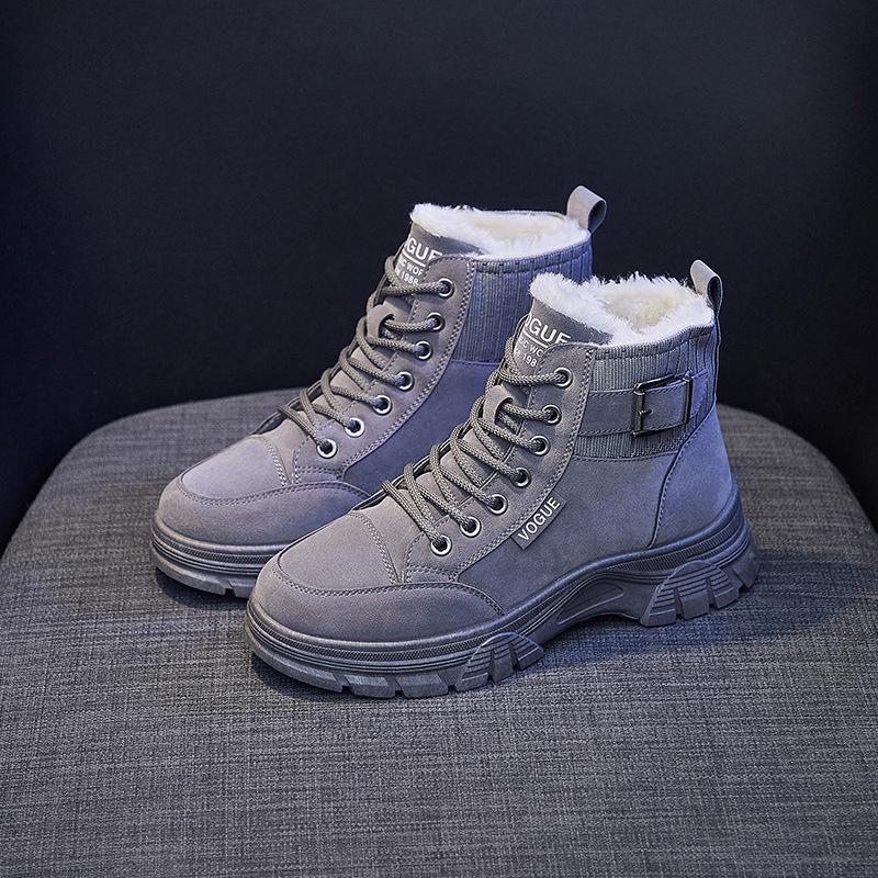 

Зимние корейские бархатные ботинки Martin 2024 года для студенток — теплые, утолщенные короткие уличные ботинки 40 серый