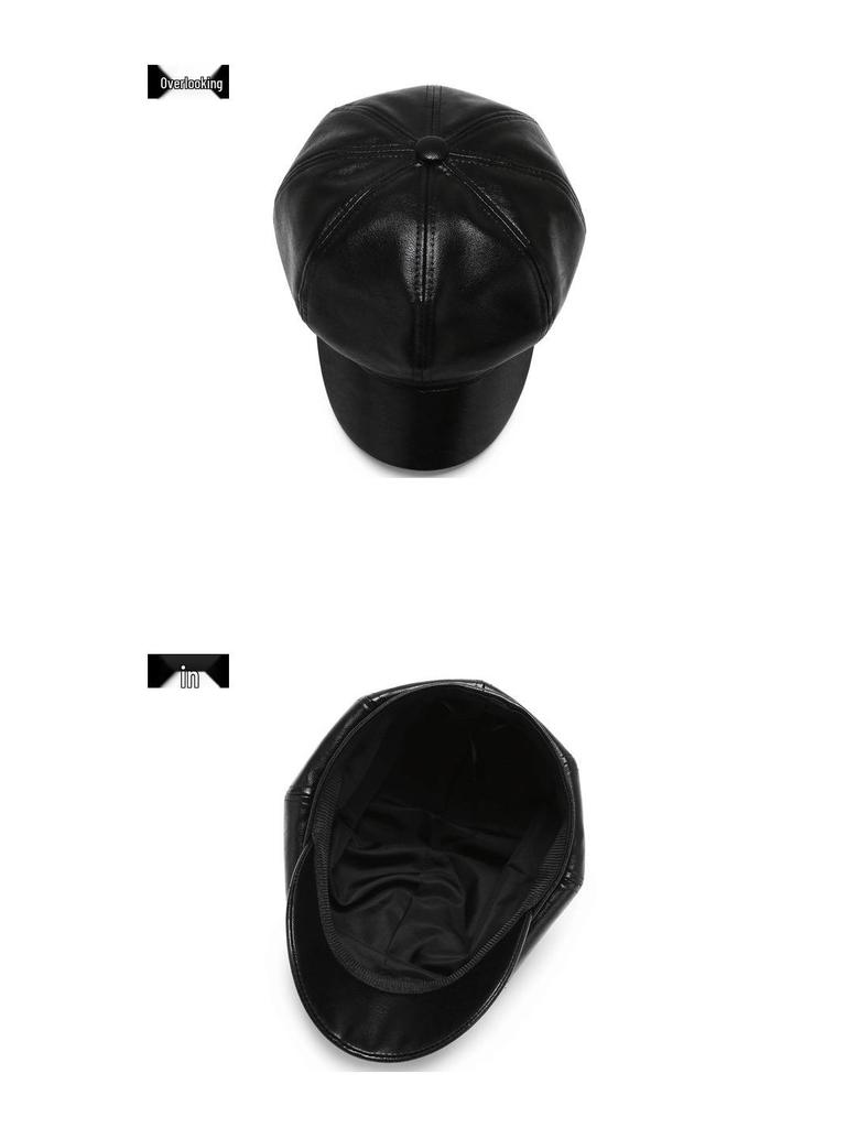 Women's Autumn/Winter Korean-Style PU Beret: Trendy Solid Color Octagonal Hat
