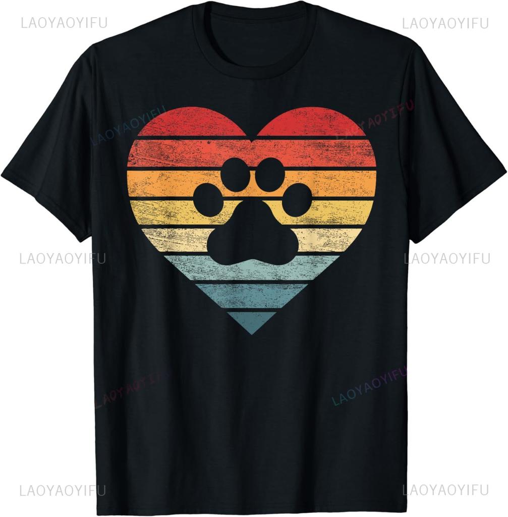 Dog Paw Print TShirt Fun Dog Pet Print Top  Cotton Men Clothing  Graphic T Shirts Camisetas Streetwear Vintage T Shirt