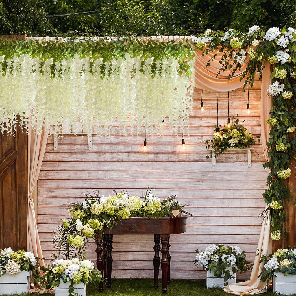 6PCS 110cm Artificial Wisteria Vine Garland Fake Ivy Flowers for Wedding Arch, Home Wall Decor Realistic Outdoor Hanging Plants