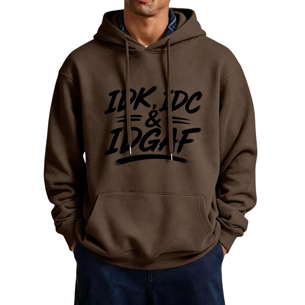 Men's Casual Hooded Jacket with Large Pockets and Funny Saying Print