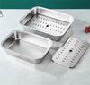 Deep Rectangle Plate Basin with Hole Rack Pallet Stainless Steel Bbq Food Plate with Grid Mesh Dessert Dinner Restaurant Trays