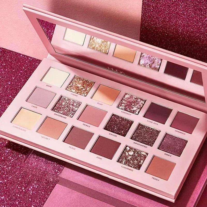 18 Kleuren Glitter Oogschaduw Palet Met Make-up Spiegel Parelmoer Mat Glans Pigment Nude Langdurige Oogschaduw Make-up pink