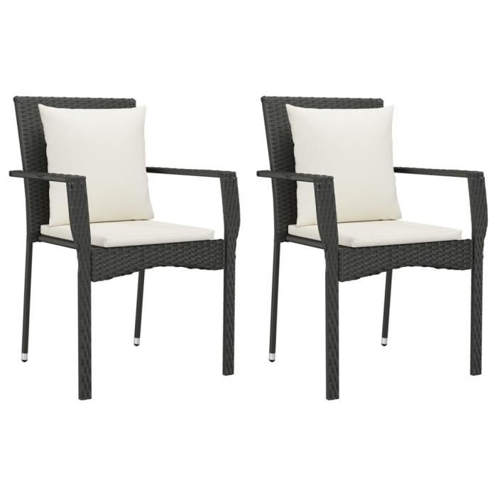 319877 vidaXL Garden Chairs 2 Pcs with Cushions Woven Resin Black