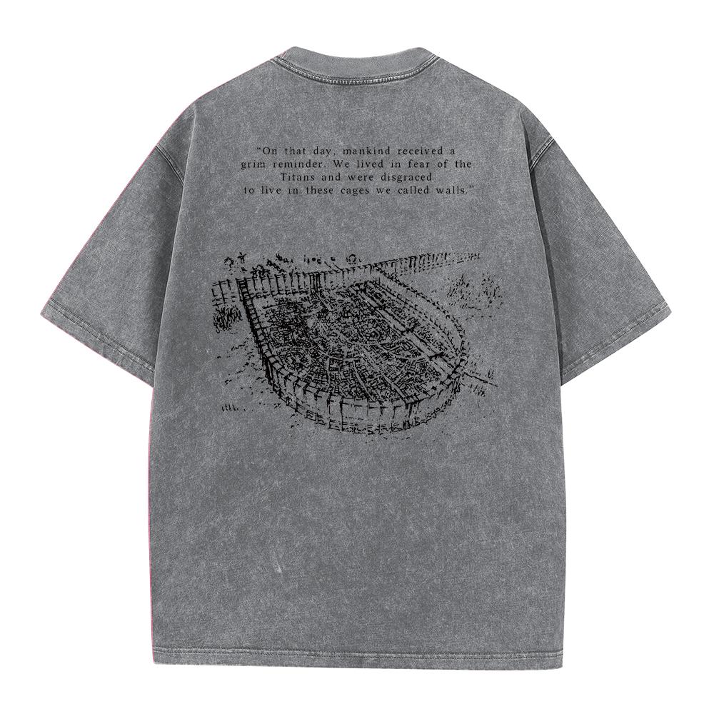 Anime Attack On Titan Acid T Shirts Casual Vintage Washed Shingeki No Kyojin Tee Short Sleeve Manga Gothic Tops Summer