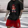 Men Teddy Bear Printed T-shirt Shorts 2-piece Set Summer Breathable Fashion Breathable Quick Drying 2-piece Set