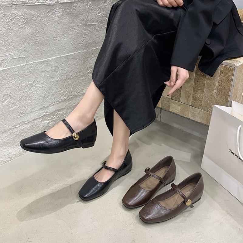 Ultra-Soft Leather Black Flats Women's Shoes 20266 New Autumn Low Heel Flat Bottom French