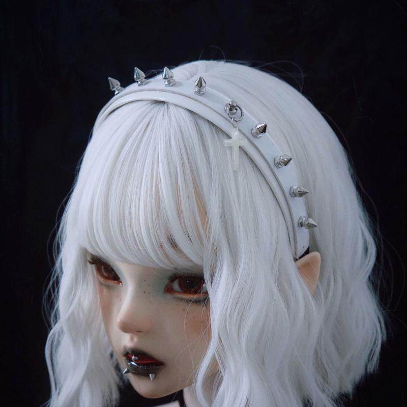 Cerchietto in pelle con fibbia Punk Gotico KC Harajuku Donna Ragazza Nero Scuro Punk Hip hop Rock Cerchietti Accessori per Capelli