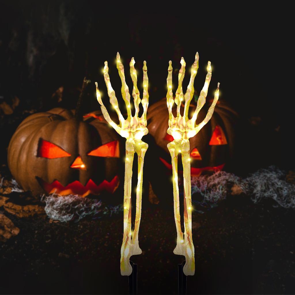 2er-Pack Halloween Skelett Arm Pflanzstab Licht mit 48 LEDs 1,5 m Lichterkette Batteriebetrieben Realistisch aussehendes Skelett