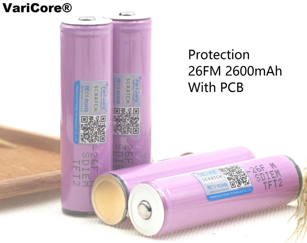 Original 3.7V 18650 2600AMH ICR18650-26F Lithium Battery Rechargeable Battery PCB Protection Board for